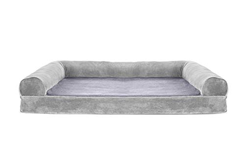 3114imcgnhl.jpg Furhaven Large Dog Bed for Large Dogs - Removable Bolsters & Washable Cover, Up to 95 lbs, Faux Fur Sofa, Smoke Gray, Ju