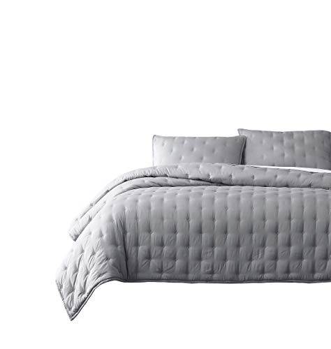 319ei9g2vml.jpg Chezmoi Collection Milo King Size Light Gray Soft Cooling Rayon Bamboo Polyester Quilt Light Gray King SizeSoft Cooling