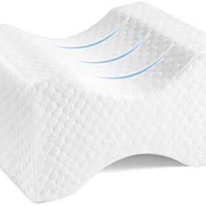 Memory Foam Knee Pillow for Side Sleepers & Pregnant Women - Spinal Alignment & Sciatica Relief, White