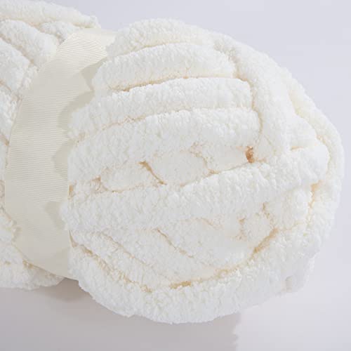 31fjs1fnrsl 1.jpg HOMBYS White Chunky Chenille Yarn for Hand Knitting Blankets, Soft Plush Yarn for Beginners, 8 Jumbo Pack (27 yds, 8 oz