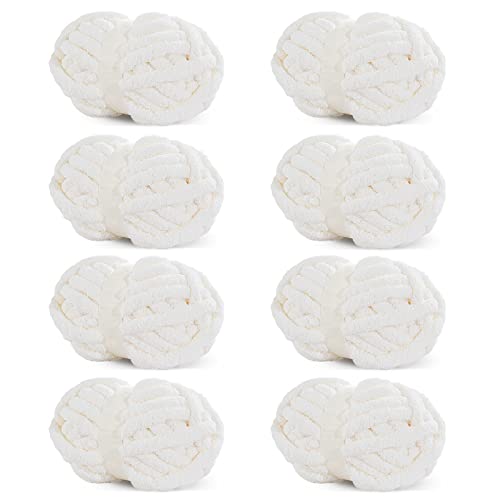 31hjbfbmmbl 1.jpg HOMBYS White Chunky Chenille Yarn for Hand Knitting Blankets, Soft Plush Yarn for Beginners, 8 Jumbo Pack (27 yds, 8 oz