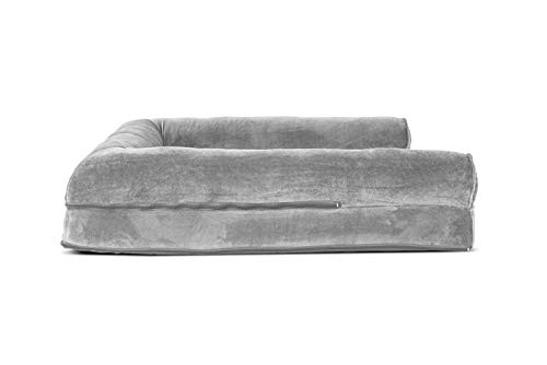 31b4zi33pjl.jpg Furhaven Large Dog Bed for Large Dogs - Removable Bolsters & Washable Cover, Up to 95 lbs, Faux Fur Sofa, Smoke Gray, Ju