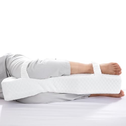 31hiea1al 1.jpg HOMBYS Memory Foam Knee Pillow for Side Sleepers - Leg Support for Sleeping with Straps, Elevation for Pregnancy and Low