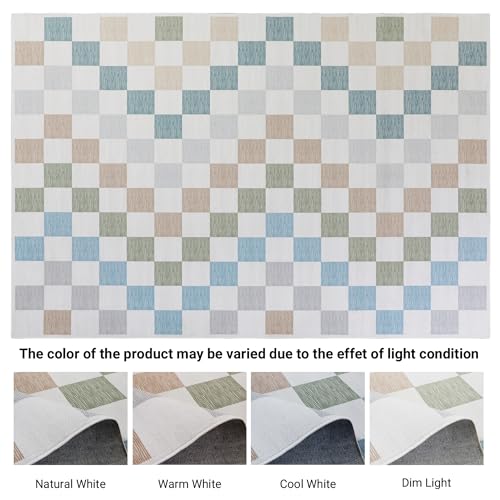 41 c0ekseal.jpg HOMBYS 9x12ft Checkered Area Rug for Living Room and Bedroom, Multi-Color Checkerboard Carpet for Indoor Use, Non-Sheddi