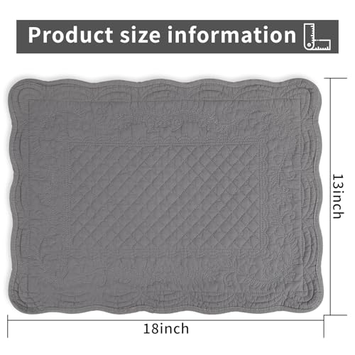 41 i4yqjyhl.jpg Gray 100% Cotton Quilted Placemats Set of 6 for Kitchen and Dining Room Machine Washable Rectangular Placemats (13"x18")
