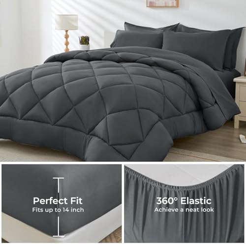 41 uxkjy1pl.jpg HEVUMYI Dark Grey 7-Piece King Comforter Set with Sheets & Pillowcases