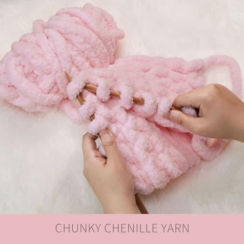 41 u dyttzl.jpg Light Pink Chunky Chenille Yarn for Knitting and Crocheting, Soft and Fluffy Hand Blanket Yarn, Perfect for Carpets, Sca