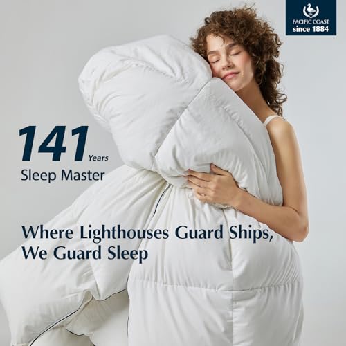 4107tuxzx5l 1.jpg Pacific Coast Goose Feather Down Fiber Comforters Queen Size, Ultra-Soft & Breathable All Season Bedding, 8 Corner & Cen