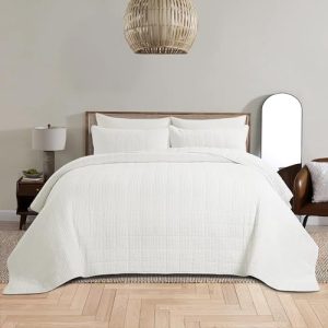 HOMBYS White Oversized King Bedspread Quilt Set, 120x128, Waffle Weave, 2 Pillow Shams