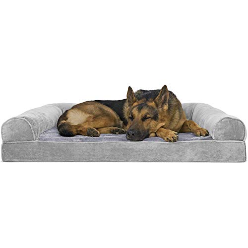 4114yaewqdl.jpg Furhaven Large Dog Bed for Large Dogs - Removable Bolsters & Washable Cover, Up to 95 lbs, Faux Fur Sofa, Smoke Gray, Ju