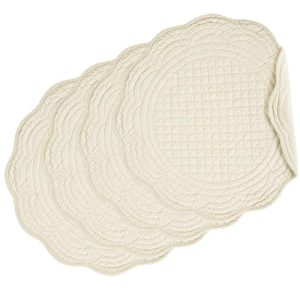 HOMBYS Quilted Placemats Set of 4 Kitchen Table Mats (Flax)OEKO-TEX ROUND Cotton Round Placemats Washable Kitchen Mat Us