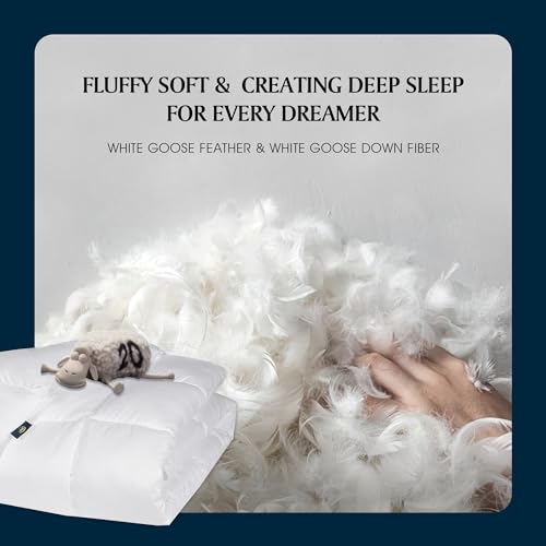 4129ajtnvel 1.jpg Serta Goose Feather Down Fiber Cotton Comforter Queen Size - Hotel Luxury Hypoallergenic Bedding Comforter 90 x 90 Inch