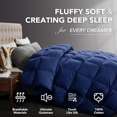 412fp0hpkil.jpg Dreamhood Luxury 90% Goose Feathers Comforter King Size - All Season Medium Warmth with 8 Corner Tabs (Navy, 106x90 Inch