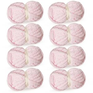 Light Pink Chunky Chenille Yarn for Knitting and Crocheting, Soft and Fluffy Hand Blanket Yarn, Perfect for Carpets, Sca