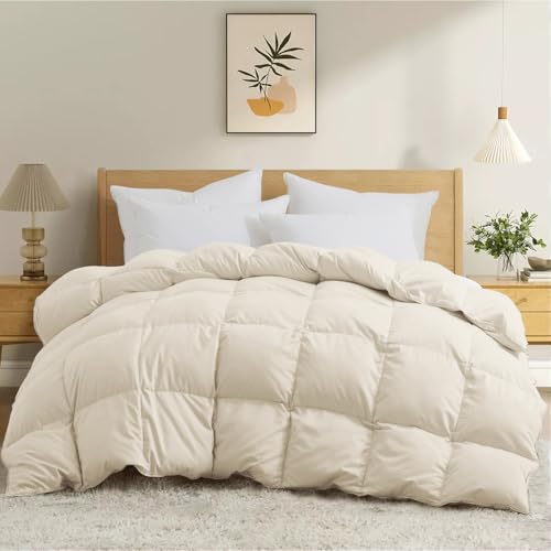 4137fds9iel.jpg Joysoul All Season Ultra Soft California King Size Down Comforter - Luxury Hotel Cream Duvet Insert with Corner Tabs (10