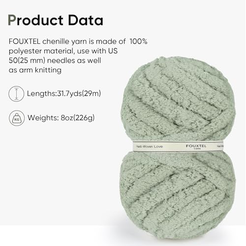 4138bvg7rfl.jpg Jumbo Sage Green Chunky Chenille Yarn for Hand Knitting | Super Bulky Sage Green Chenille Yarn for Crocheting and Kn