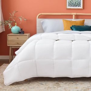 Linenspa White Down Alternative Comforter - All-Season Bedding for Kids, Teens, and Adults - Queen Size - Box Stitch and