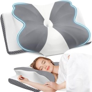 CloudBliss Cooling Memory Foam Contour Pillow for Neck Support and Side Back Stomach Sleepers (Grey, Queen Size) | C