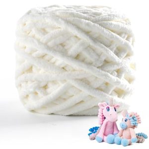 Chunky Chenille Yarn for Baby Blankets & Home Decor (Milky White)