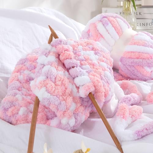 414mu1xu9ll 1.jpg HOMBYS Super Bulky 8 Pack Giant Chunky Yarn for Crocheting/Hand Knitting | Large Soft Fluffy Pink and Purple Tie Dye