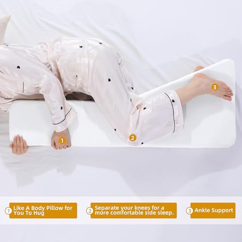 414n4gkebl 2.jpg HOMBYS Memory Foam Knee Pillow with Cuddle Function for Side Sleepers, Pain Relief, 3" Thick Support Pillow | 2-in-1