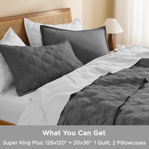 414pc1pzml.jpg Litanika Oversized King Bedspreads 128x120 - 3 Piece Grey Lightweight Comforter for All Season Use and Decor(Super King