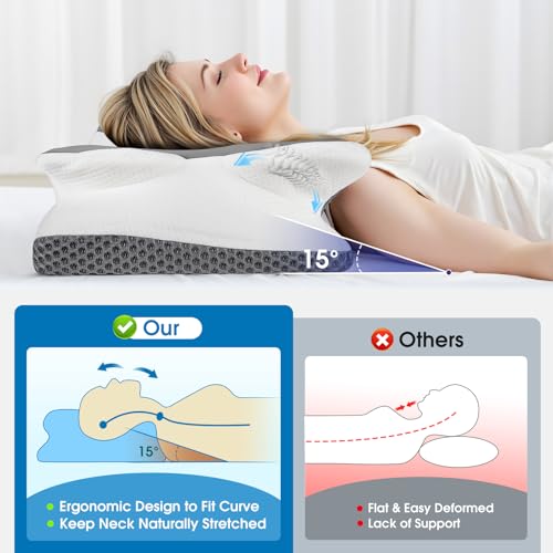 414qcvntfzl.jpg CloudBliss Neck and Shoulder Support Pillow for Side Back Stomach Sleepers (Grey, Queen Size) CloudBliss Cooling Memor