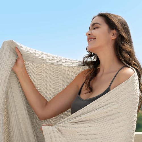 415xlq6oswl.jpg PHF Cooling Waffle Blanket Queen Size for Hot Sleepers, Lightweight Linen Breathable Blanket 90"x90" PHF Cooling Waffl