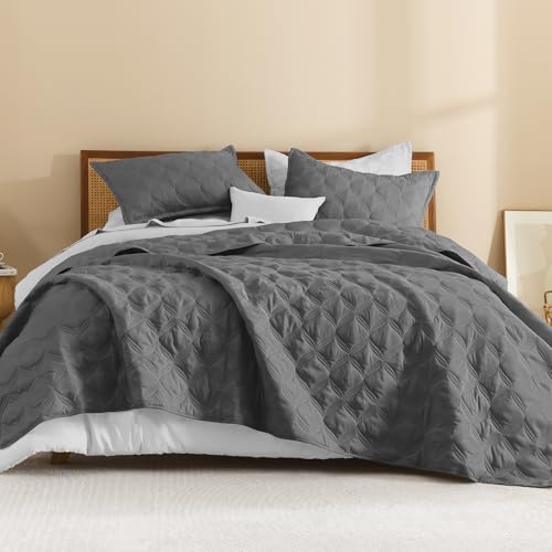 415odgnfuml 1.jpg Litanika Oversized King Bedspreads 128x120 Quilt Set - 3 Piece Grey Lightweight Comforter Coverlets Bedding Cover Bed De