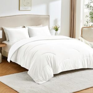 White Queen Size All-Season Down Alternative Comforter- Reversible, Lightweight & Breathable, Ultra Soft & Cozy