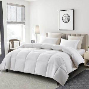 Serta Goose Feather Down Fiber Cotton Comforter King Size - All Season Medium Warmth 106 x 90 Inch White Serta Goose F