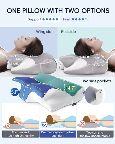 416iy1gva1l.jpg Memory Foam Neck Pillow for Pain Relief and Comfort (Grey)