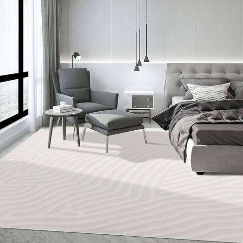 4171m hxiql 2.jpg HOMBYS 9x12 Contemporary Striped Area Rug for Living Room, Minimalist Home Deco Non-Shedding Beigerug, Large Modern Floo