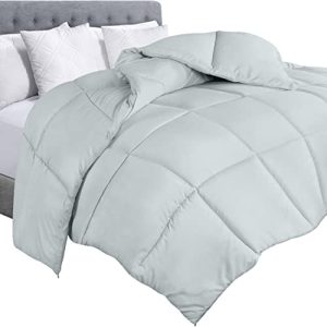 Utopia Bedding Light Grey Box Stitched Down Alternative Queen Comforter