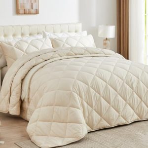ENJOHOS Extra Large King Beige Comforter & Pillow Cases Set