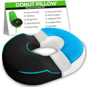 Orthopedic Memory Foam Donut Gel Sitting Pillow for Tailbone Pain, Hemorrhoid, and Postpartum Relief | Donut Gel Sittin