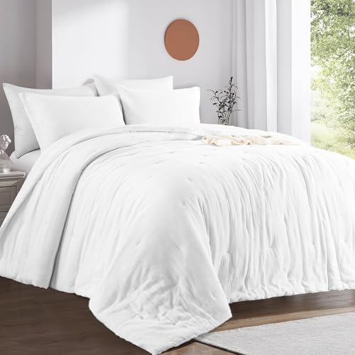 418adr wral.jpg HOMBYS 100% Cotton Muslin Oversized King Comforter for Summer Use, Lightweight and Breathable Down Alternative Soft G