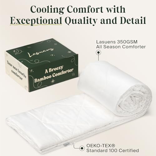 418fxg8v35l 1.jpg Lasuens 100% Viscose from Bamboo Cooling Comforter for Hot Sleepers - King Size 350 GSM All Season Duvet Insert - Soft a