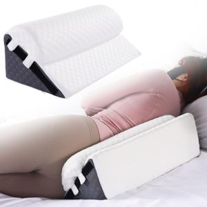 Sleeping with an adjustable side wedge pillow, Foam positioning wedge pillow for side sleeping, Perfect for pregnancy an