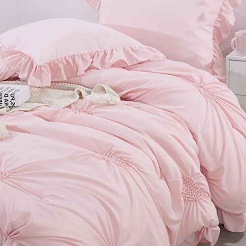 4198xj8kbul.jpg HOMBYS Pink Blush Pinch Pleat Comforter Set for Girls All Season with Matching Sheets and Shams