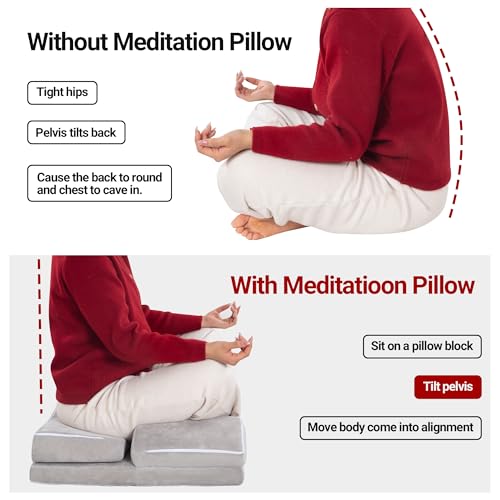 419cwopglkl.jpg HOMBYS Meditation Cushion Large Yoga Pillow for Adult Sitting on Floor with Grey Color and 2 Knee Cushions | HOMBYS