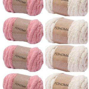 Beige + Blush Pink Chenille Yarn 8 Pack 64oz Arm Knitting Soft Polyester