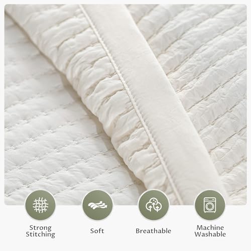 419dqa14wel.jpg KASENTEX Ultra Soft Quilt Coverlet Blanket Set - Machine Washable, Lightweight, Stone-Washed, Detailed Stitching (Ivory,