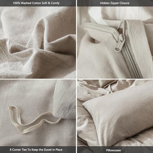 41advvbubul 1.jpg MooMee Bedding Duvet Cover Set for Queen Bed - Heathered Tannish Linen Grey, 100% Washed Cotton Linen Like Textured Brea