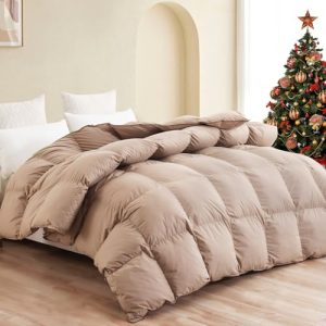 SNOWMAN Premium Down Comforter for King Size, All Season Luxurious Duvet with 44oz Fill Weight (Khaki,106"x90") SNOWMA