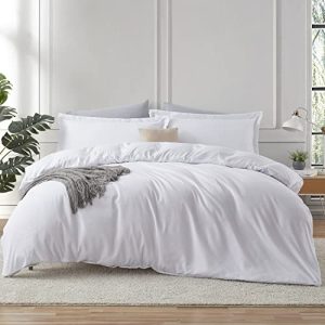 Hearth & Harbor California King Duvet Cover Sets - White, 3 Piece, Double Brushed, Button Closure, Perfect for Winter, K
