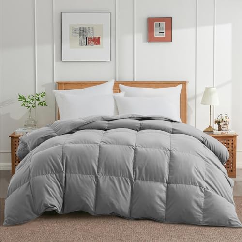 41axg82jk2l.jpg Joysoul King Size Down Comforter - All Season Ultra Soft Goose Down & Feather Fiber Fill, Luxury Hotel Dark Gray Duvet I