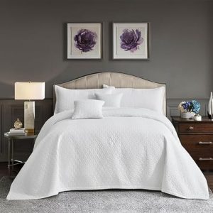 Oversized King Bedspread for Extra Wide Beds, Modern Look, Lightweight & Reversible Microfiber Cover, 100% Pure White