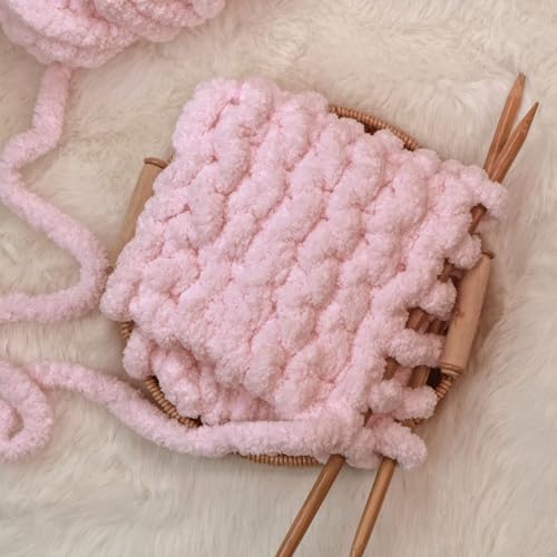41brvcmdnel.jpg Light Pink Chunky Chenille Yarn for Knitting and Crocheting, Soft and Fluffy Hand Blanket Yarn, Perfect for Carpets, Sca