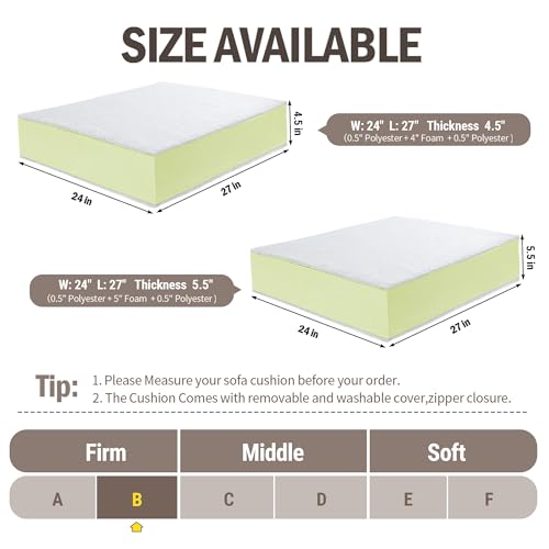41bsli99vfl 1.jpg MABOZOO High Density Couch Cushion Replacement Insert with Dacron Fiber Layer,24"x27",5.5Inch Thick | MABOZOO Sofa C